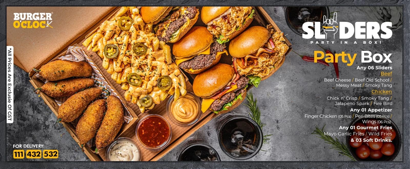 Burger O'Clock restaurant interior and food presentation